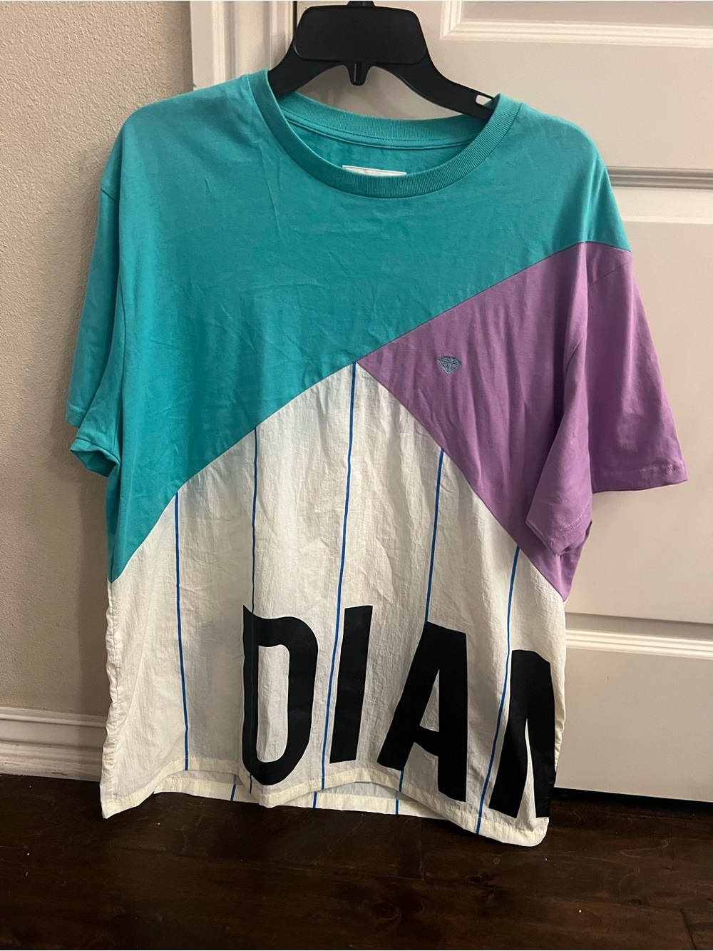 Diamond Supply Co. Teal, Purple & White Colorblock Short Sleeve Tee